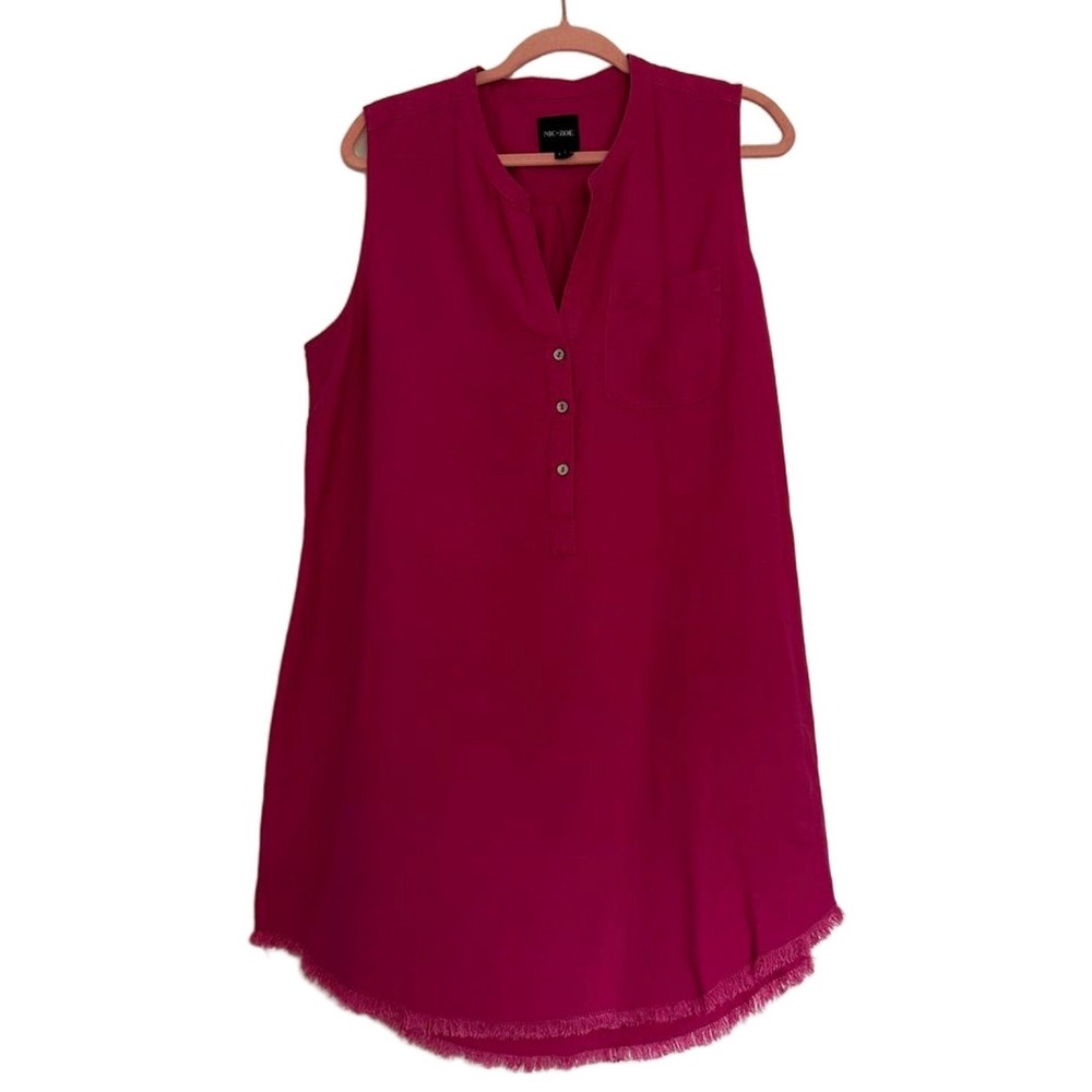 NIC+ZOE Womens Linen Blend Sleeveless Tunic Dress Pink Fringed Hem Size L